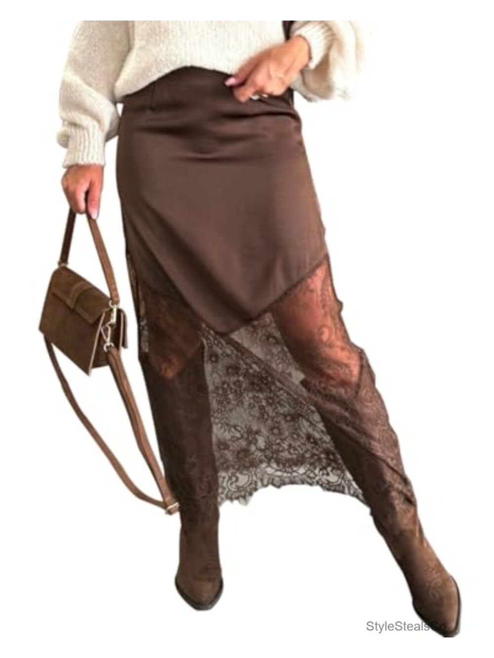 Women Lace Patchwork High Waist A Line Maxi Skirt Polyester Elegant